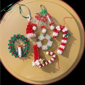 Vintage Festive Plastic Beaded Christmas Ornaments